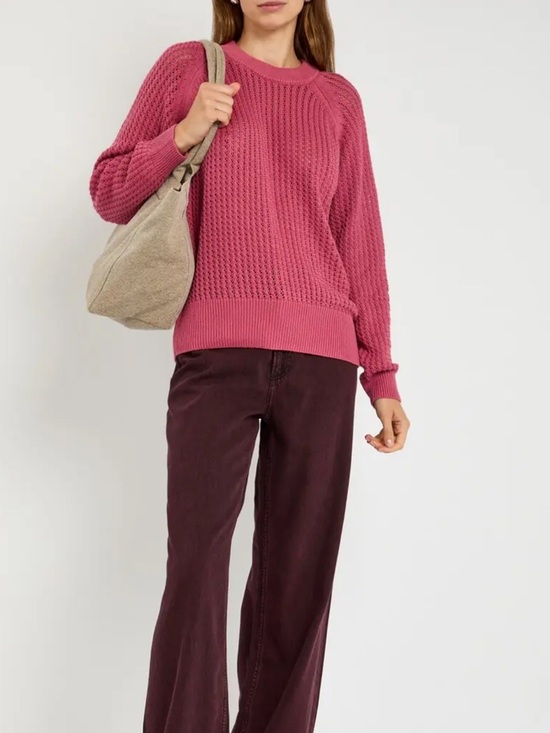 Varley Sweaters - VARLEY Womens Clay Open Stitch Cotton Sweater in Rose Wine Size XS Lightweight